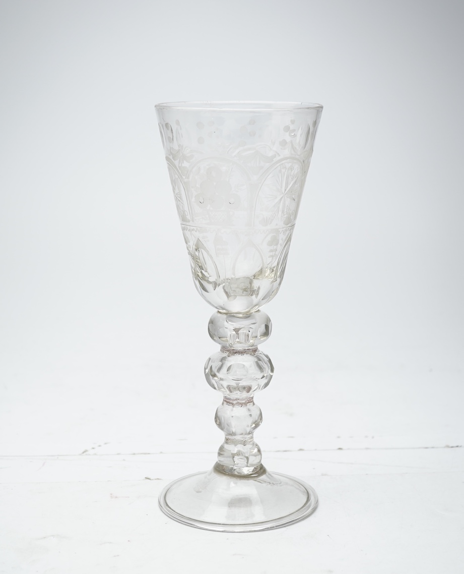 A tall Bohemian faceted glass goblet, c.1750